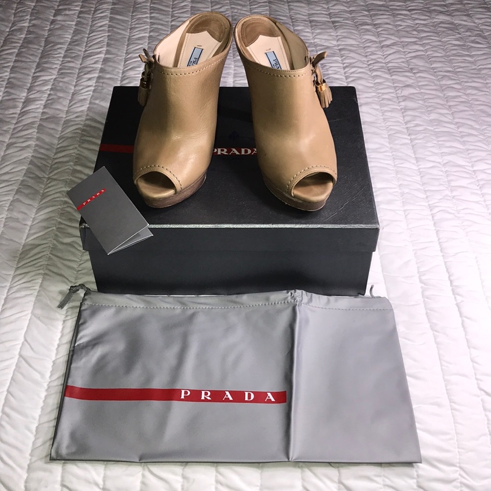 Prada Milano tan mule heels size 38 - US 8